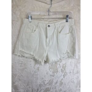 GeeGee White Distressed Denim Shorts Frayed Hem‎ SP1285 Large